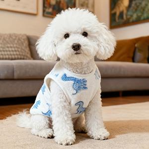 TEMU 소형견용 소프트 양면 플란넬 조끼, 공룡 프린트, 메탈 스냅 버튼 장착, 가을/겨울에 완벽