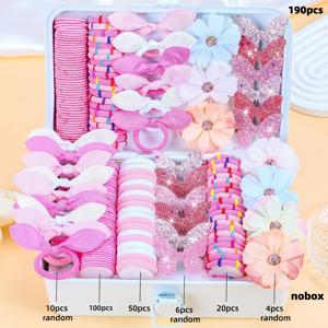 TEMU 190개 핑크 카와이 나비 헤어 액세서리 세트, 나비 헤어 타이, 입체 조화, 기타 요소 포함. 다양한 헤어 타이 스타일 - 소녀와 여성에게 적합하며 달콤하고 귀여운 룩을 연출. 일상복, 데이트, 야외 스포츠, 학교, 캐주얼한 자리에 이상적. 발렌타인데이와 2026년 새해를 위한 다기능 헤드웨어