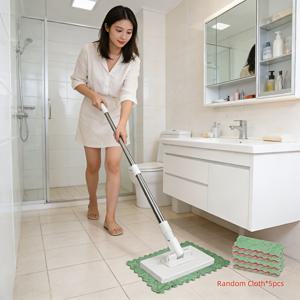 TEMU 새로운 업그레이드된 플랫 밀대, 청소용 천 포함, 워시프리 밀대, 핸즈프리 자동 페이스 타월 클램프, 천 클램프 밀대, 재사용 가능한 페이스 타월, 원버튼 분리형 프레스 클램프, 공간 절약형 디자인, 표준 천 호환, 바닥에 적합