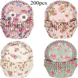 TEMU 100/200개 종이 컵케이크 컵, 베이킹용 머핀 컵, 5*3cm, 4가지 스타일 모음, 어버이날, 발렌타인데이, 결혼 기념일, 생일, 부활절, 성 패트릭 데이, Eid, 새해 축하 행사에 적합
