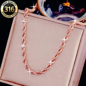 TEMU 세련되고 눈에 띄는 로즈 골드 로프 목걸이. 스테인리스 스틸 소재, 브레이드 디자인으로 제작되었으며, 일상 및 축제 행사 모두에 적합합니다. 발렌타인데이 선물로 이상적이며 남녀 모두에게 적합합니다.