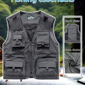 TEMU 멀티 컬러, 멀티 포켓, 다기능 조끼 | 남녀공용, 속건성, 민소매, V넥, 지퍼 클로저, 섬유, 야외 활동에 적합, 봄, 여름, 가을에 이상적