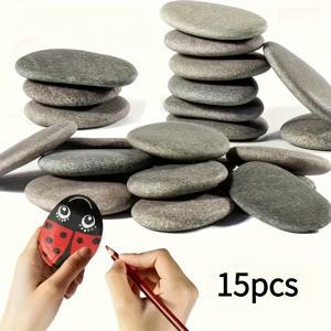 TEMU 15개 천연 강돌 세트, 부드러운 회색/검은색 바위, 사이즈 1~1.18인치