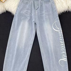 TEMU 남성용 가을/겨울 신상 아메리칸 레트로 워싱 페이크 데님 트렌디 루즈 레그 와이드 레그 캐주얼 바지