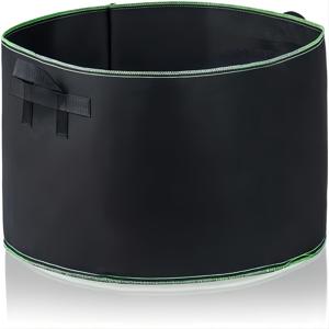 TEMU 녹색 줄이 있는 두꺼운 재배 가방 4개입, 5/10/20 갤런 사이즈로 제공, 각 팩에는 가방 4개가 들어 있습니다. 이들은 나무와 블루베리를 위한 검은색 두꺼운 펠트 재배 가방으로, 부직포로 제작되었습니다.