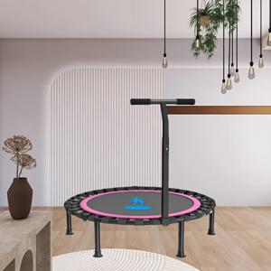 TEMU 성인용 컴팩트 접이식 트램펄린 - 실내 점프베드, 라운드 PP 소재, 피트니스 및 트레이닝에 이상적 - 마젠타