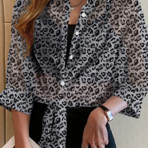 TEMU 우아하고 방향성 있는 여성용 프린트 시폰 자외선 차단 셔츠, 캐주얼하면서도 우아한 스타일, 홀터넥 네크라인, 루즈핏, 크롭 기장, 앞면 끈 묶는 스트랩, 끈 달린 드레스 위에 입을 수 있도록 디자인됨