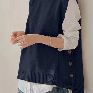 TEMU 36 시 후청 방향성 여성용 라운드넥 숏 프론트 & 롱 백 버튼 스웨터