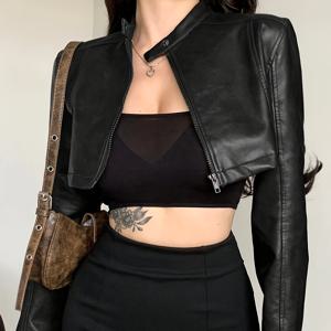 TEMU 여성용 프론트 지퍼 숏 재킷 - 솔리드 컬러 , 사계절 착용 가능한 숏 기장, 세탁기 사용 가능한 우아한 캐주얼 아우터웨어 (세미 포멀 & 일상용)