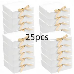 TEMU 남녀를 위한 선물 25개 접이식 선물 상자, 묶은 리본 포함 - 6.5X6.5X2인치 단색 선물 포장 상자 (블랙/화이트/핑크/브라운), 모든 행사, 휴일, 생일, 결혼식에 적합 | 리본 포함, 도구 불필요