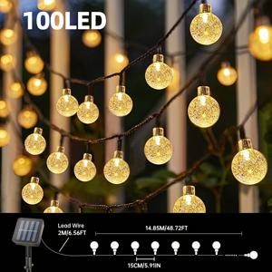 TEMU 태양광 버블 볼 스트링 조명, 8가지 조명 모드, 100/50/20 LED 옵션, IP44, 0.67인치 볼. 정원, 나무, 마당, 결혼식, 축제 분위기, 크리스마스 장식에 적합