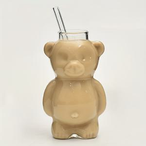 TEMU 귀엽고 폭발적인 감성! 11.33 Oz 곰돌이 모양 유리 컵, 커피도 더욱 달콤하게. 귀여운 판다 디자인 붕규산 유리 차가운 음료 밀크티 컵 (빨대 포함) 커피 컵 유리 물컵