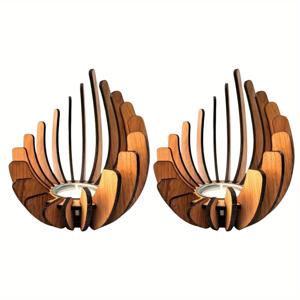 TEMU 2개 데스크탑 장식 선물, 타는 불꽃 조립 나무 양초 홀더, 창의적인 연꽃 디자인 장식 티라이트 양초 홀더 나무, 가정, 결혼식, 파티 분위기 연출용 - 천연 나무 양초 홀더, 불꽃 모양 디자인, 수제 외관