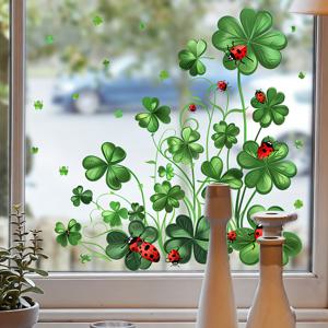 TEMU 1개 성 패트릭 데이 창문 스티커, 양면 행운의 클로버 & 무당벌레 창문 클링 (봄, 여름용), 가정 및 사무실용 샘록 장식, 파티 용품으로 이상적, 자가 접착식