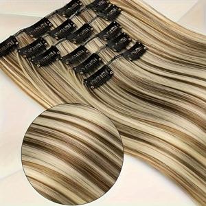 TEMU 24인치 헤어 익스텐션 6개 세트, 긴 혼합 색상 합성 헤어, 할로윈 볼륨 추가에 적합