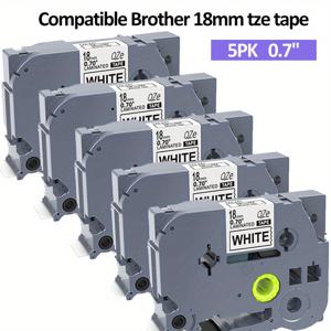 TEMU 브로더 Tze-241 호환 테이프 5개 세트, 18mm(0.7인치) 크기, 흰색 라미네이팅. 이 Tze241 TZ241 테이프는 흰색 바탕에 검은색이 있으며, Ptouch PTD400 및 PTD600와 같은 라벨 메이커에 적합합니다.
