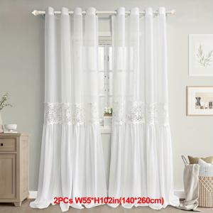 TEMU 빈티지 할로우 플라워 스티칭 디자인의 프렌치 로맨틱 레이스 튤 시어 커튼 2개 세트. 고급스러운 침실 장식을 위한 빛을 필터링하는 데 완벽합니다. 이 엑스트라 롱 커튼 세트의 높이는 300Cm이며, Grommet이 있는 2개의 패널이 포함되어 있습니다.