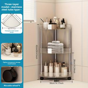 TEMU 세련된 투명 코너 선반, 독립형 다기능 삼각형 수납 랙, 욕실, 화장실, 세면실 및 주방 좁은 공간에 적합, 다층 디자인으로 공간 절약