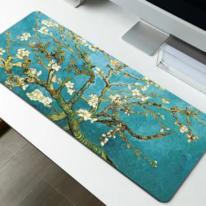 TEMU 바낭고프의 꽃 피는 살구꽃 디자인 마우스 패드, 크기 35.4 X 15.7인치, 게이밍에 적합, 미끄럼 방지 고무 베이스, 확장형 마우스 및 키보드 패드로 디자인