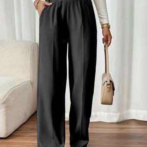 TEMU 플러스 사이즈 - 플러스 사이즈 - 플러스 사이즈 여성 캐주얼 단색 루즈 레그 슈트 팬츠, 출퇴근, 사무실, 쇼핑 및 데이트룩에 적합 - J728-34