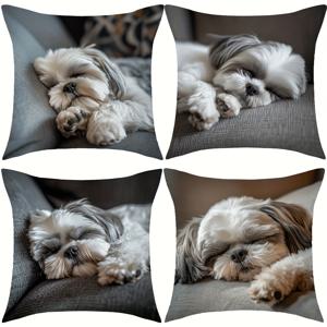 TEMU 모던 스타일의 사랑스러운 시즈루루 테마 프린트 쿠션 커버 4개 세트. 크기: 18X18인치. 편안하고 부드러운 원단으로 제작되었으며, 세탁기 사용 가능. 지퍼 잠금 방식으로 가정, 사무실 및 파티 장식에 적합합니다.