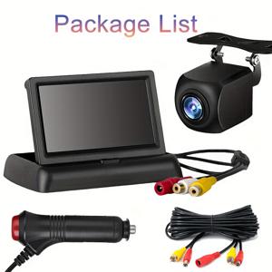TEMU CHICOQUE 차량용 후방 카메라 (4.3인치 접이식 모니터 키트 포함), HD 차량용 모니터 카메라 시스템, 야간 투시 후방 카메라, 플러그 앤 플레이, 공간 절약, 장애 없는 시야, 간편한 설치, 12V 차량, 픽업 트럭, SUV, 캠핑카, 트럭에 적합