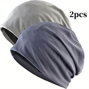 TEMU 남성용 여름 메쉬 얇은 풀오버 모자 2개, 러닝 스포츠 헤드밴드 모자, 헤드스카프 모자, 대머리 모자, 피트니스 모자