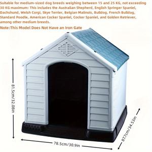 TEMU 최대 66파운드까지의 대형 애완견을 위한 야외 개집 | 날씨에 강한 플라스틱과 지붕 | 쉬운 청소, 단열 쉼터 | 통풍 설계 및 높은 바닥 | 정원이나 마당 사용에 이상적, 초대형 개집