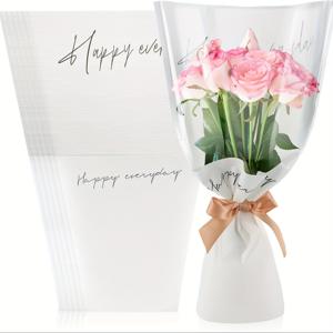 TEMU 꽃무늬 크라프트지 포장백 20개, 핑크 투명 플로럴 부케 슬리브, 대형 꽃집 포장 장식 용품, 어머니의 날 결혼기념일 생일 파티 용품