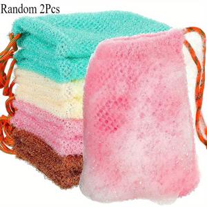 TEMU 풍부한 거품을 만들기 위해 설계된 두꺼운 나일론 비누 보관 파우치 2개 세트, 각질 제거 및 샤워 비누 보관에 적합