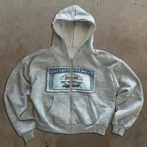 TEMU Y2K 남녀 레트로 후드티, 맞춤 패턴 프린트 스트리트 스타일 긴팔 후드 스웨트셔츠 (포켓 포함), 캐주얼 긴팔 풀오버 후드티, 풍요와 번영