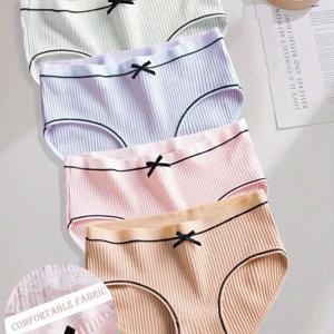 TEMU 여성용 골지 속옷 4종 세트, 귀여운 팬티