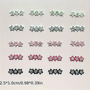 TEMU 20개 Y2K 미니 라인스톤 참 - 핑크, 블랙, 화이트 별과 오각형 플랫 백 디자인 | 휴대폰 케이스, 헤어 클립, 주얼리용 DIY 액세서리 | 내구성 ABS 소재, Y2K 폰케이스 장식