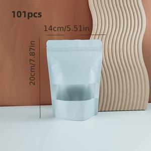 TEMU 101개 식품 보관백, 알루미늄 호일 백, 창문이 있는 흰색 스탠드업 파우치, 강화 지퍼 밀봉 백, 차, 구미베어, 커피 백에 적합