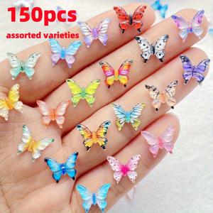 TEMU 다양한 곤충 테마 장식이 특징인 미니 레진 나비 장식 150개 세트. 네일 아트, 스크랩북, 헤어 클립, 주얼리 제작, 크리스마스 공예, 홈 데코, 복도 장식, 사무실 장식에 적합합니다.