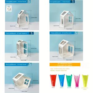 TEMU 독특한 종이 집 공예 키트 - 11개, 흰색 골판지 종이와 두꺼운 카드지로 만든 집 5개, A4 반투명 티슈지 5가지 색상, 양면 테이프 1개 포함 - 파티와 모임에서 DIY 공예 창작에 완벽하게 적합