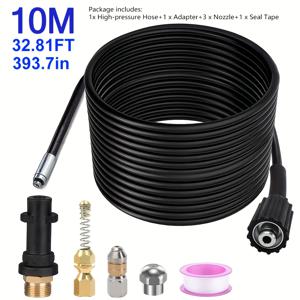 TEMU 6개입, 파이프 클리닝 호스 10m 393.7인치 파이프 클리닝 세트 배수관 수리용 회전 노즐 포함 K2-K7/HD/HDS용