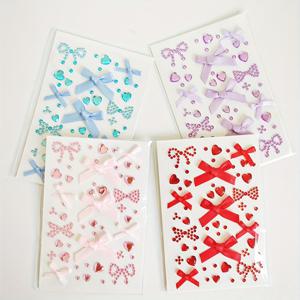 TEMU 신상 4pcs 보우 하트 스티커, 메이크업용 페이스 데칼, 보라색, 파란색, 분홍색, 밝은 빨간색 장식용 스티커, 접착식 뒷면, 잔여물 없는 접착 스티커