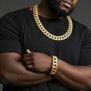 TEMU 클래식 힙합 2피스 쿠바 링크 디자인 팔찌 & 목걸이 세트, 캐주얼 패션 파티룩에 완벽한 남녀공용 우아한 주얼리 선물