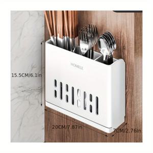 TEMU 1개 주방 조리 도구 보관함, 못 없이 설치, 젓가락, 포크, 칼 보관용, 배수 구멍이 있는 튼튼한 플라스틱, 벽걸이 또는 조리대 겸용, 주방 수납 용품