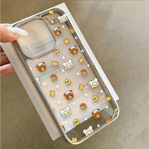 TEMU 휴대폰 케이스 - 풀 스크린 곰돌이 비스킷 패턴 투명 폰 케이스, Apple iPhone 11/12/13/14/16, iPhone 16/15/14/13/12/11 Pro Max Xs/Xr/X/7/8/Plus 호환, 전기 도금 - 투명 - 곰돌이 비스킷 114GZ