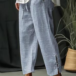 TEMU 새로운 사이드 포켓 탄성 허리 드로스트링 풋 스플릿 여성용 9단 긴 바지