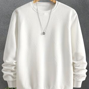 TEMU 남성 패션 라운드넥 스웨트셔츠, 남성 라운드넥 스웨트셔츠, 자카드 디자인 캐주얼 스트리트 후드티, 간편한 기본 스타일 긴팔 티셔츠, 운동 후드티, 남성 캐주얼 웨어, 커프스 마감