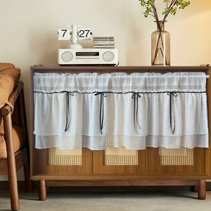 TEMU 1패널 프렌치 스타일 우아한 화이트 폴카 도트 & 블랙 보우 쉬어 커튼 - 세미 튤 패널 로드 포켓, 관리 쉬운 로맨틱 창문 드레이프, 주방, 거실, 카페에 적합 - 프렌치 창문 커튼