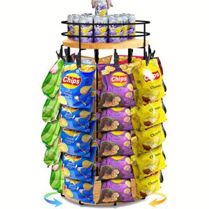 TEMU 5단 정리함이 있는 튼튼한 칩 랙 디스플레이 스탠드, 360° 회전 베이스 - 소매점, 파티, 가정, 사무실용 공간 절약형 조리대 정리함 - 칩, 사탕, 스낵 호환 - 간편한 조립 필요, 파티 스낵 홀더