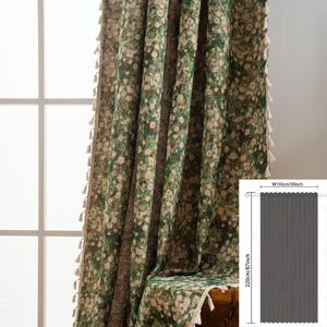 TEMU 프렌치 스타일 컨트리 자카드 커튼 1개, 베이지 술 장식이 있는 작은 초록색 꽃무늬 프린트, 로드 포켓 디자인, 세탁 가능, 거실, 다이닝룸, 주방, 팜하우스 호텔 테마 홈 데코, 휴일 모임, 생일 파티 및 기타 장면 장식에 이상적, 프라이버시 보호 시스루 커튼