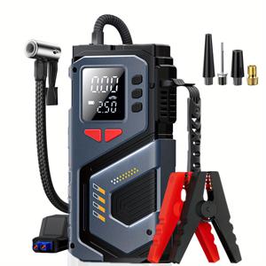 TEMU 에어 컴프레서 포함 점프 스타터, 150PSI 점프 스타트 패키지 (5.0 가솔린/3.0 리터 디젤), 12V 자동 차량 배터리 충전기 점프 스타트 부스터, 스마트 점퍼 케이블, LED 라이트 및 LCD 디스플레이 장착