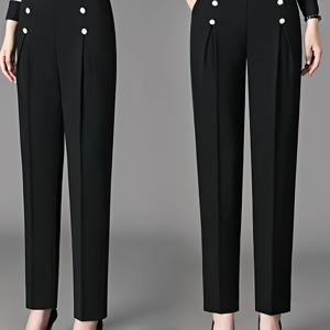 TEMU 여성용 다용도 하이웨이스트 정장 바지, 여름에 완벽, 스타일리시하고 젊어 보이는 탄성 허리 밴드와 캐주얼한 테이퍼 디자인