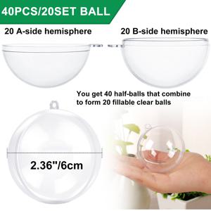 TEMU 투명 플라스틱 장식용 볼 40개/20세트, 2.36인치/5.96cm 크리스마스 트리 걸이 액세서리, 재사용 가능한 아크릴 볼, 포장된 사탕을 쉽게 채울 수 있는 DIY 레진 인형 상자, 다양한 휴일, 할로윈, 크리스마스 장식, 가을 집 꾸미기용