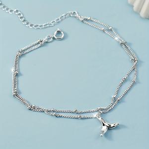 TEMU 여성용 더블 레이어 체인 인어 꼬리 발찌, 데일리 착용, 파티, 선물용